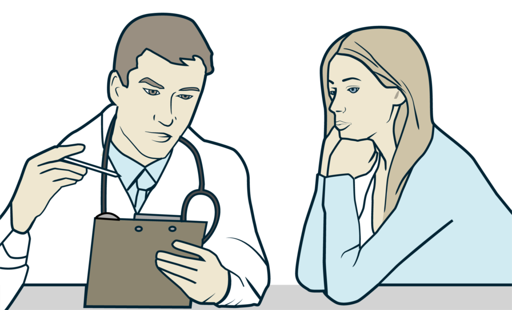 Consultation illustration of a doctor discussing findings with a patient