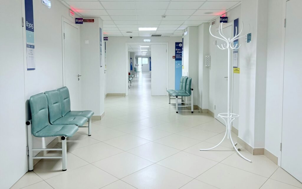 Bright hospital corridor