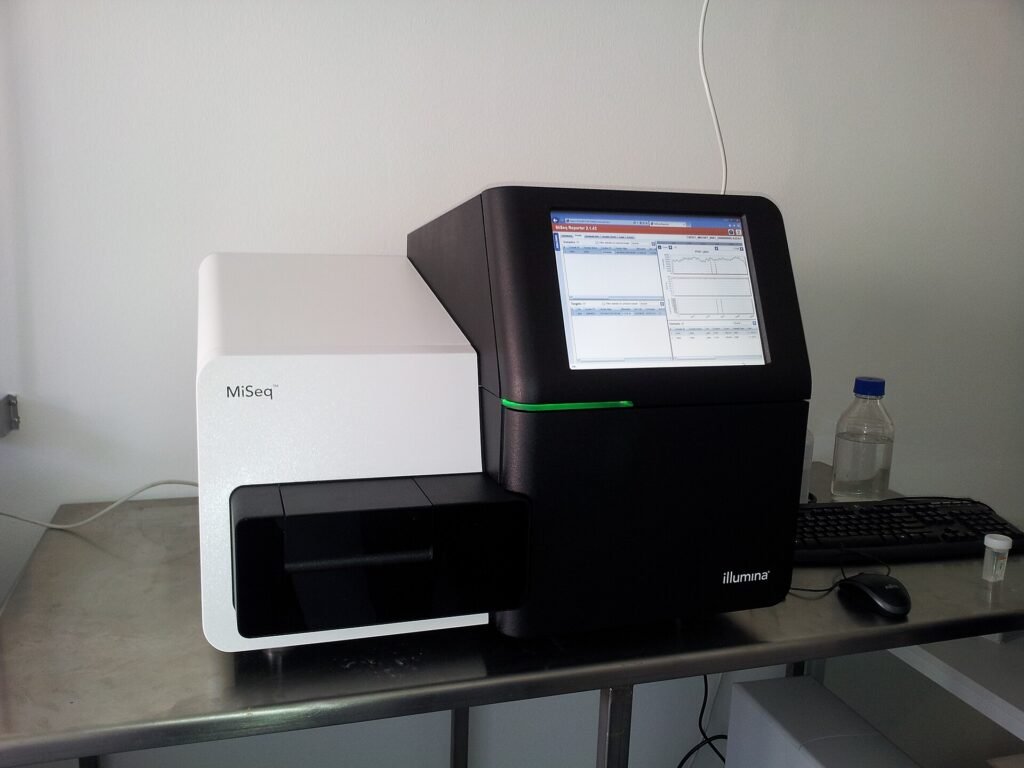 Photograph of a benchtop DNA sequencer in a laboratory