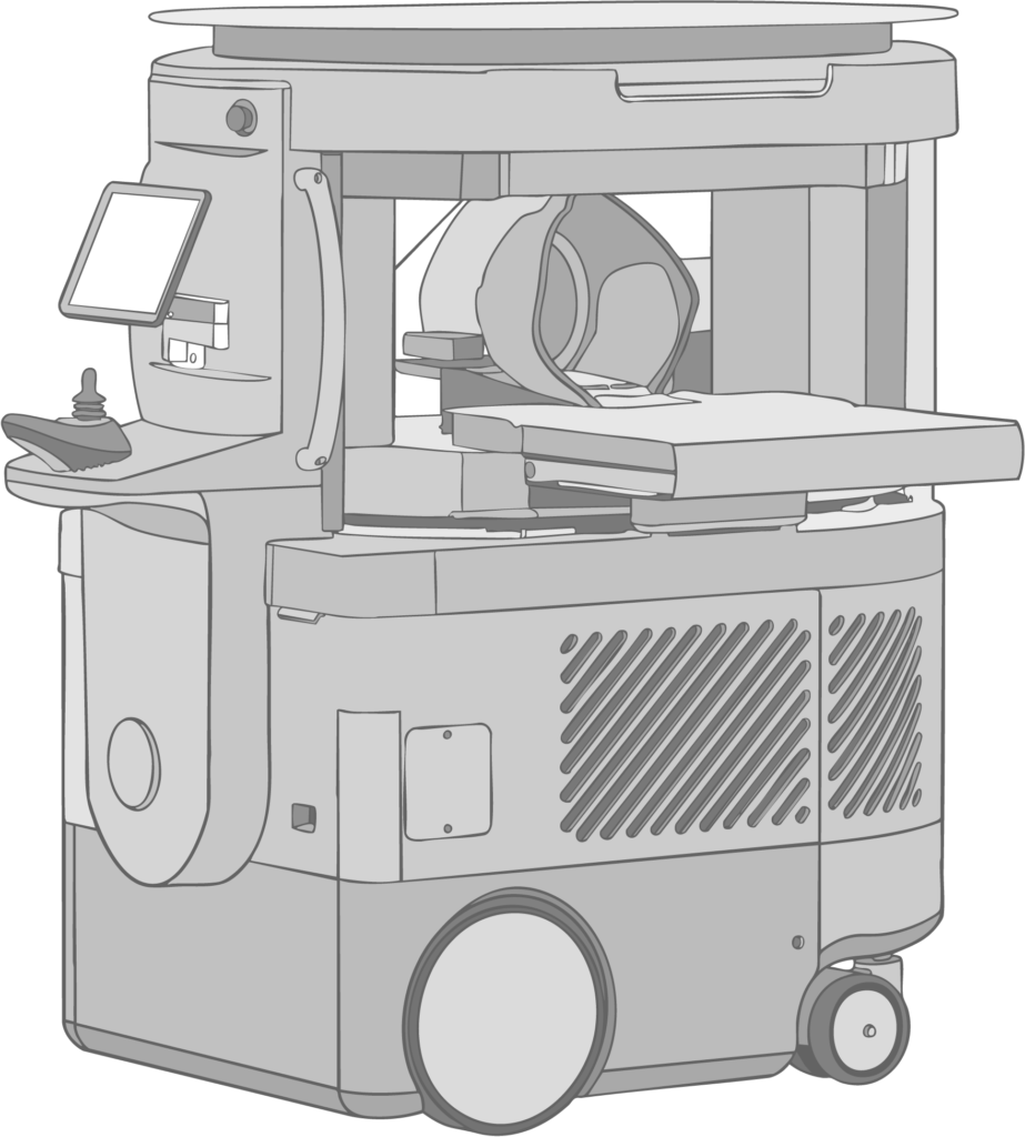 Illustration of a magnetic resonance imaging scanner with patient table
