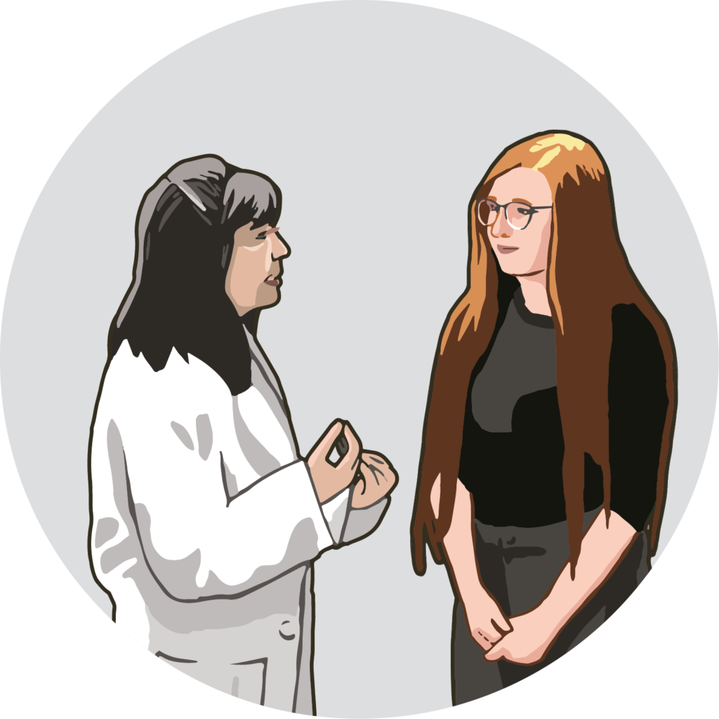 Illustration of two specialists reviewing medical findings together